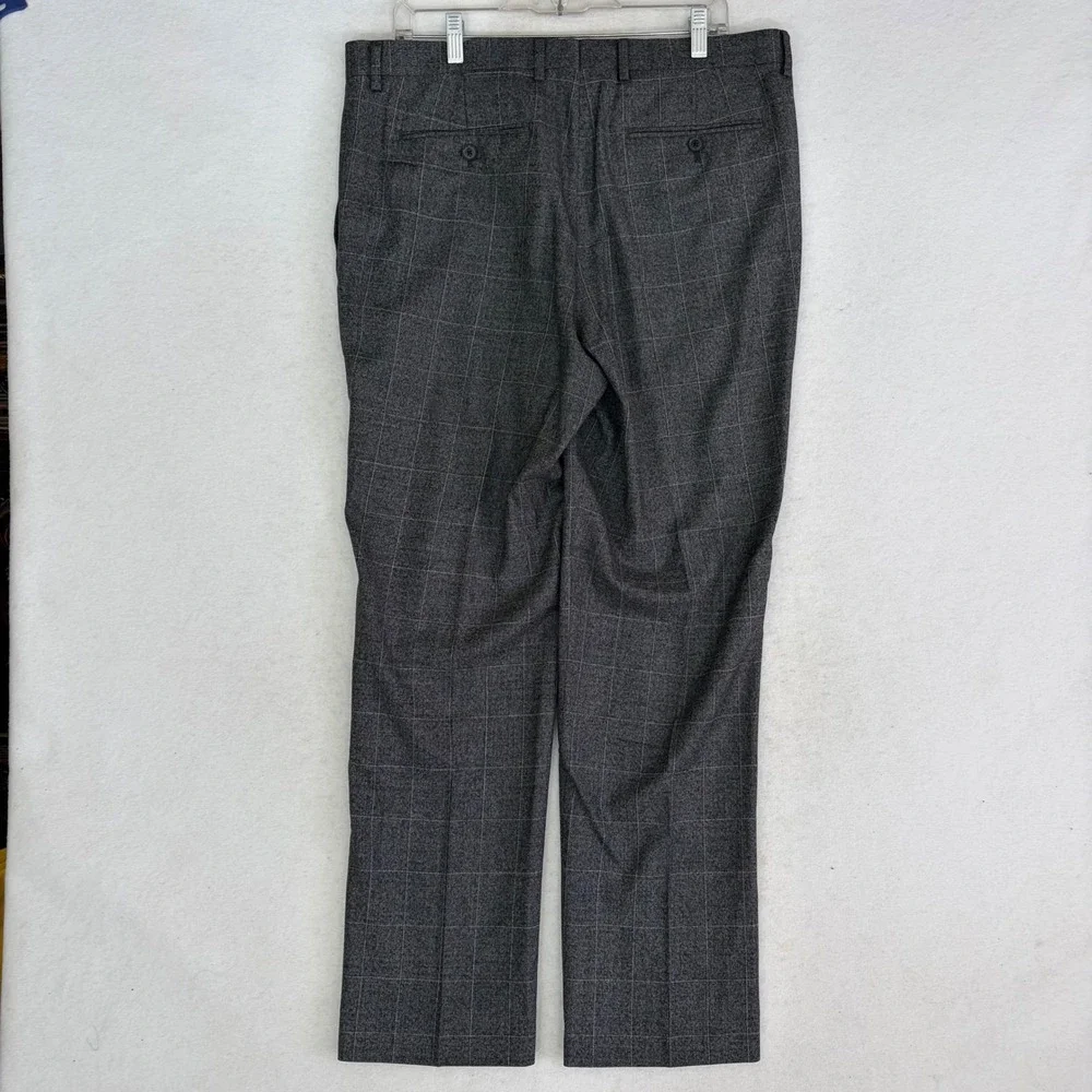 Banana Republic Marzotto Italian Wool Suit Men 44R 35x31 Grey Windowpane Check